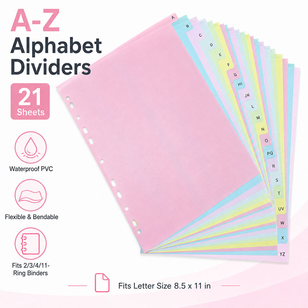 Index Tab Divider - 21 divisori per raccoglitori con alfabeto